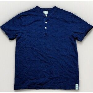 TODD SNYDER Short Sleeve Henley Crew T-Shirt Mens Size Medium Blue Slub Classic